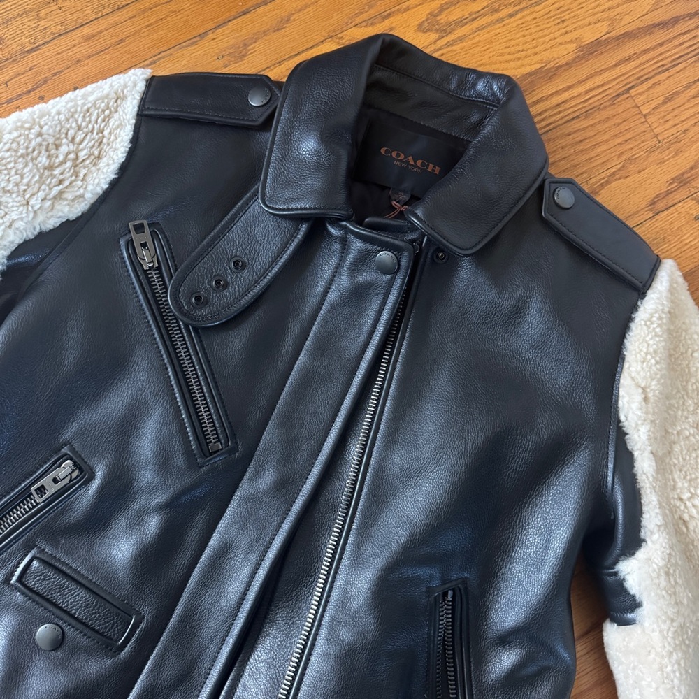 BRAND NEW COACH Leather & Shearling Jacket XS